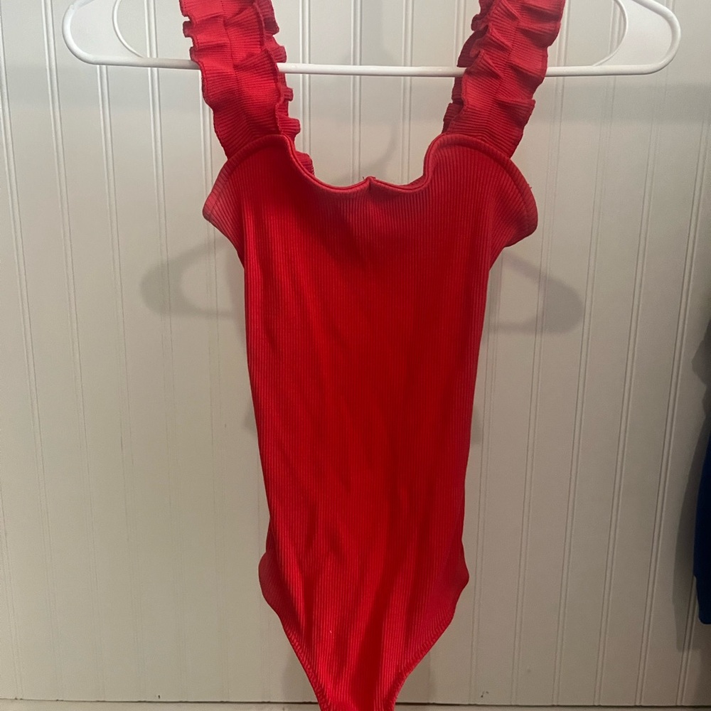 Red Ruffled body suit